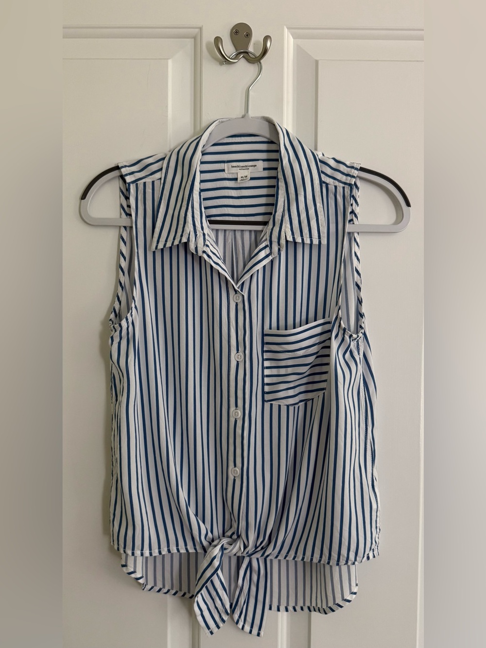 BeachLunchLounge Blue & White Stripe Sleeveless Shirt Women's Size MD